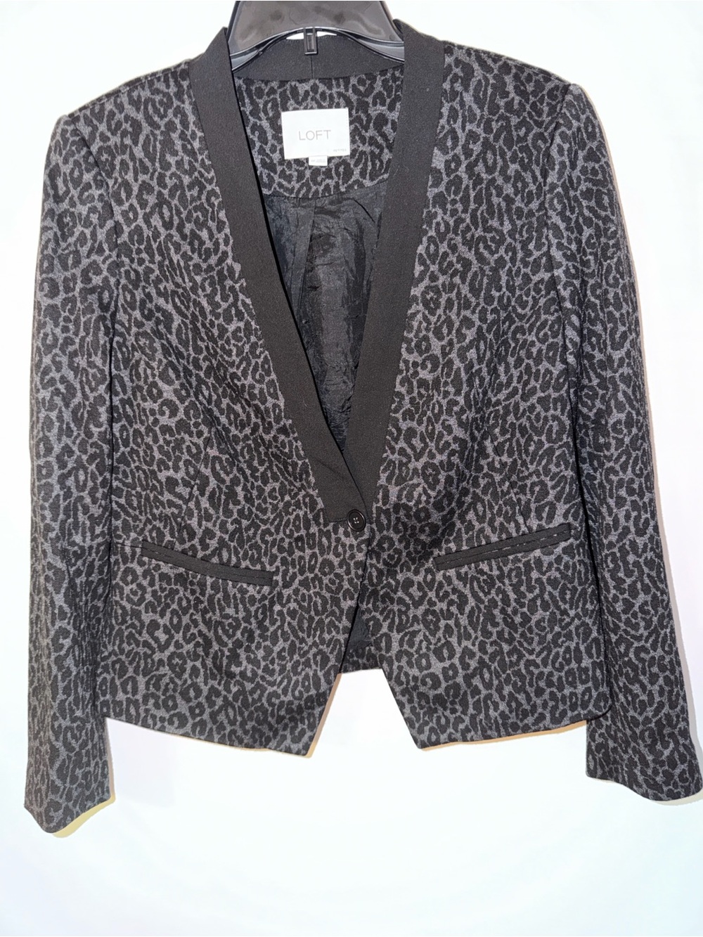 LOFT Women's Dark Gray Animal Print Blazer
